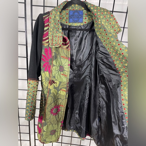 Vintage lulu h floral iridescent green unique coat button down size m - Picture 3 of 16